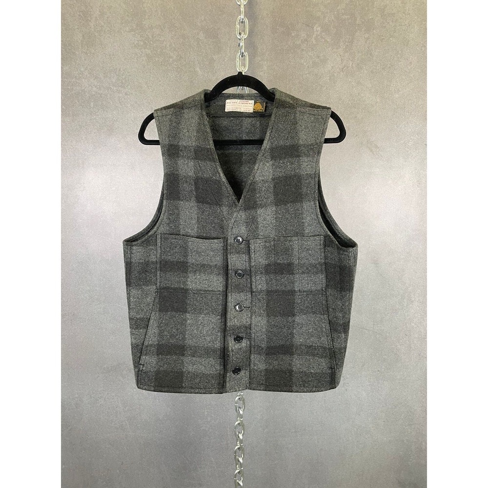 Vintage grey Filson mackinaw waistcoat Buffalo plaid‎ grey